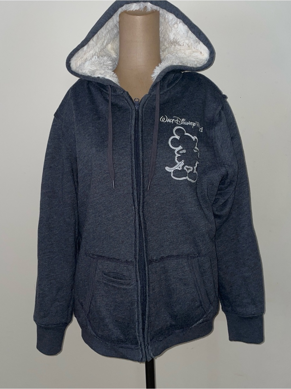 Disney Charcoal Sherpa-Lined Hoodie Jacket with Mickey Outline